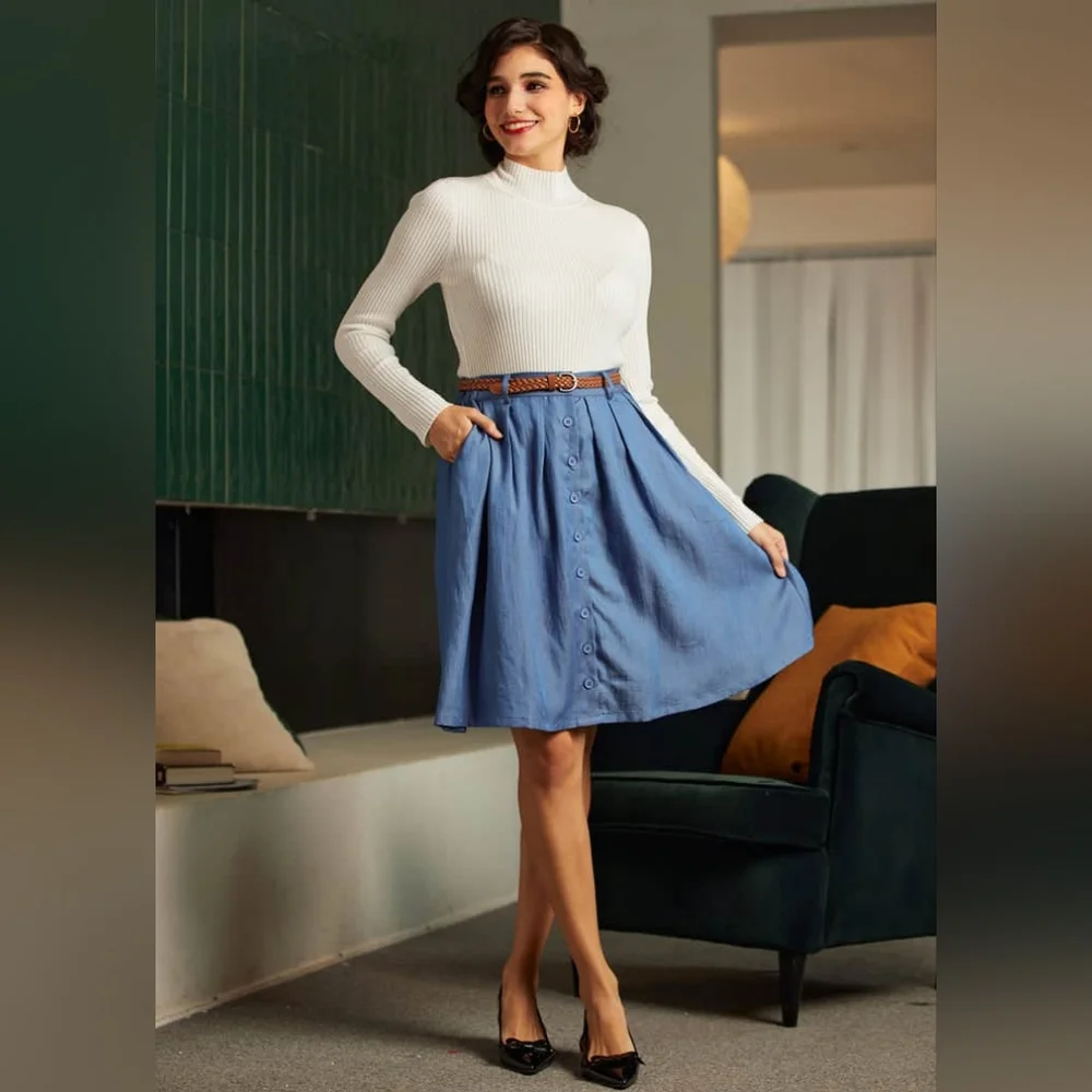 NWT ModCloth Chambray Bookstore's Best Button Front Skirt Size M - Picture 4 of 10